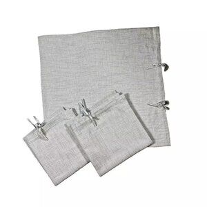 SDH Fine Linens $1000+ Set 3 Shams Pillowcases Woven Cotton Linen Beige Ties